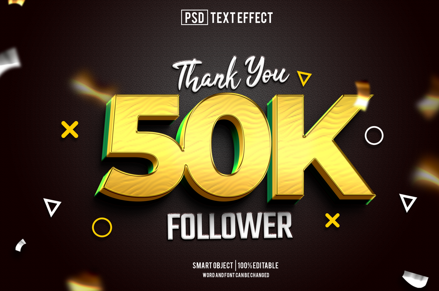 50k follower text effect, font editable, typography, 3d text psd