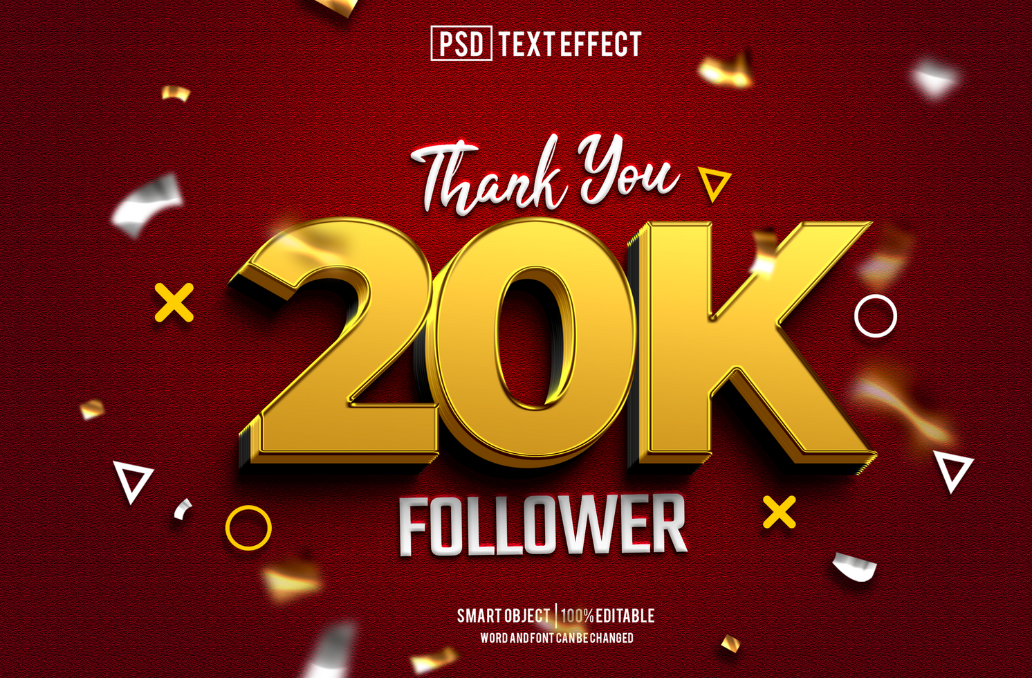 20k follower text effect, font editable, typography, 3d text psd