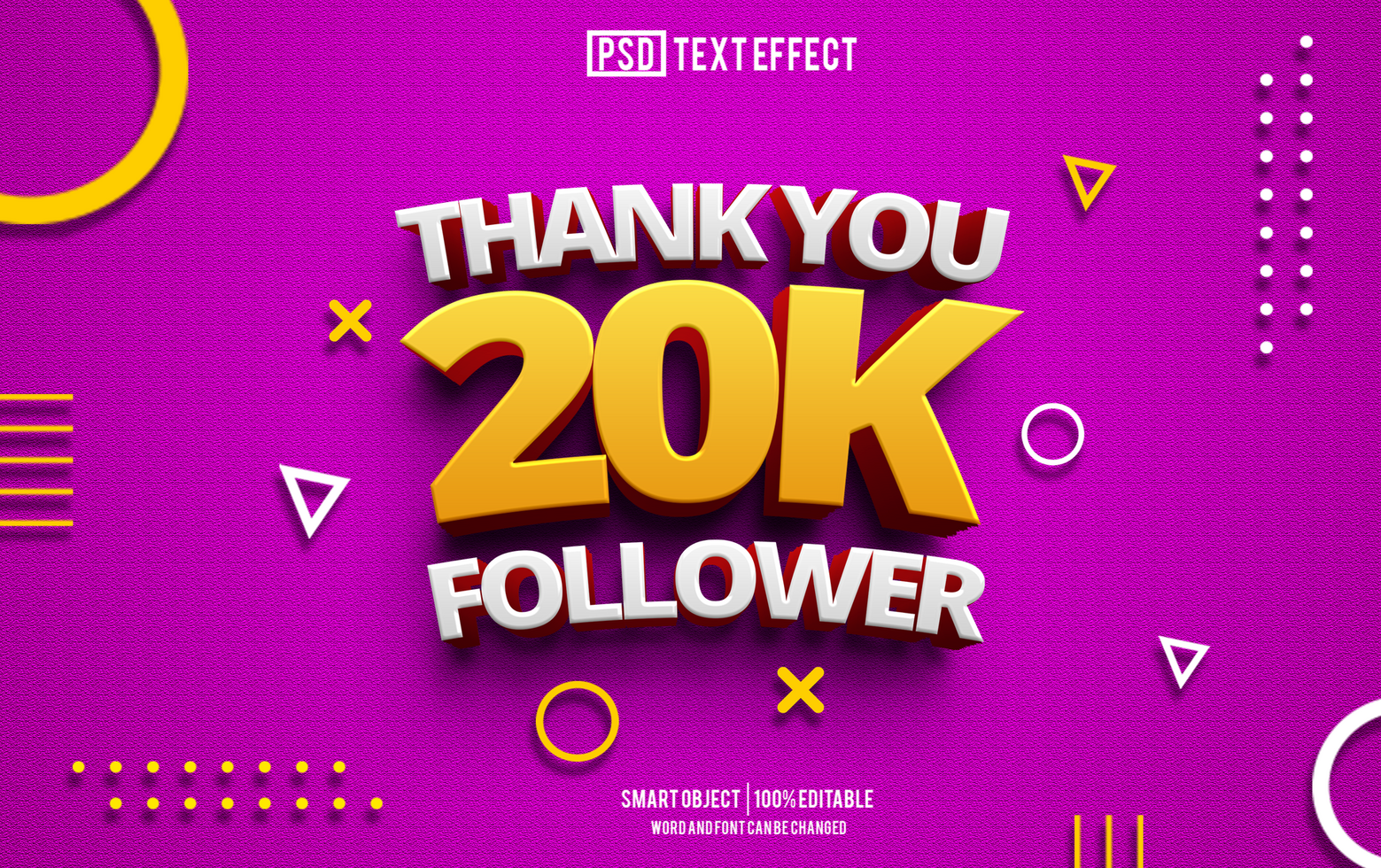 20k follower text effect, font editable, typography, 3d text psd