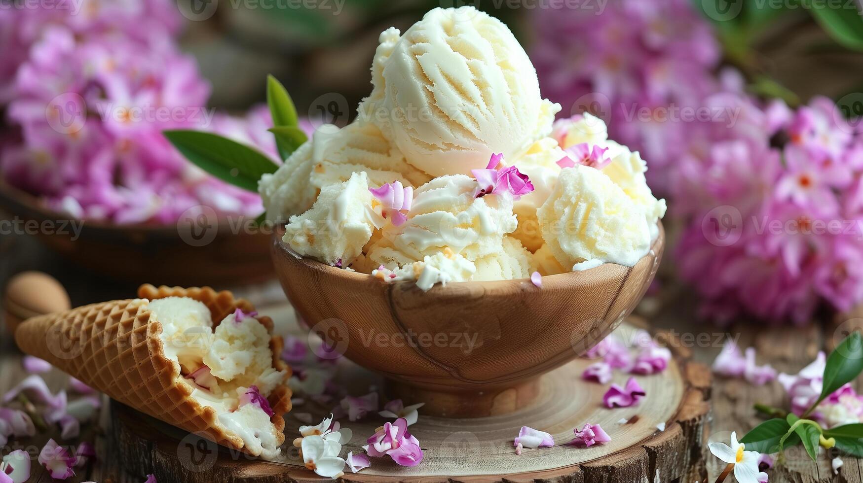 AI generated Ice Cream On Bowl Background photo