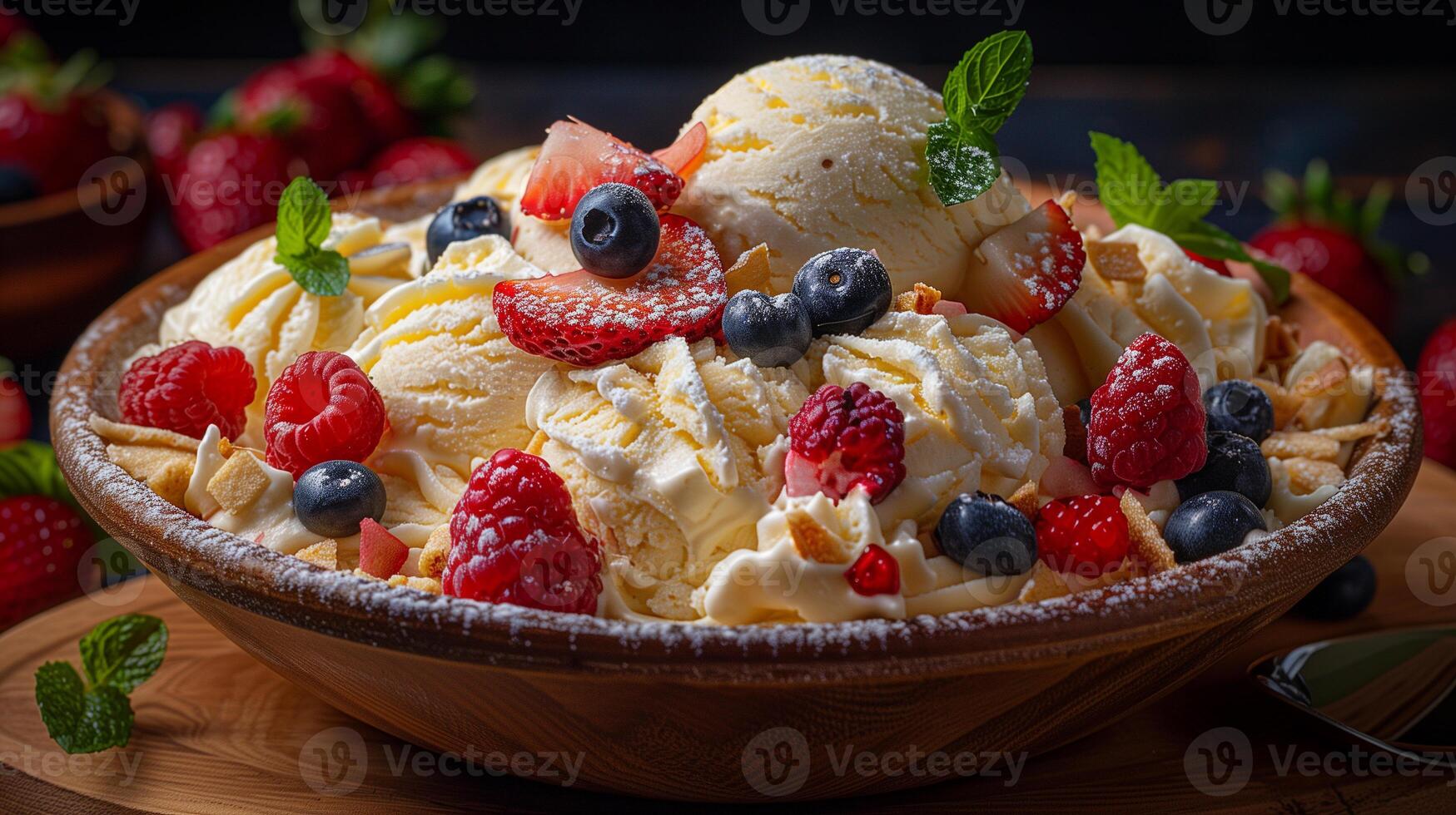 AI generated Ice Cream On Bowl Background photo