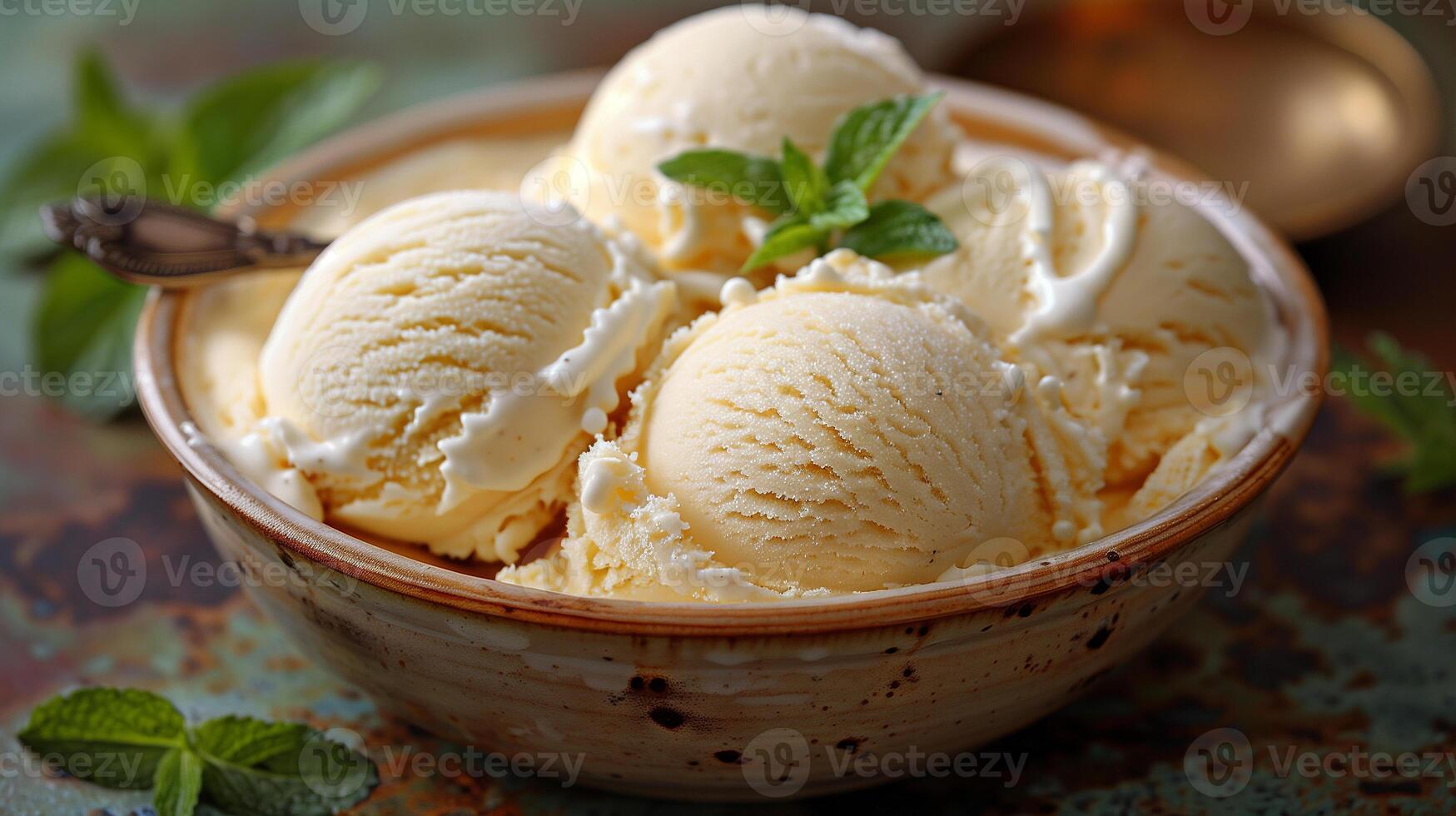 AI generated Ice Cream On Bowl Background photo