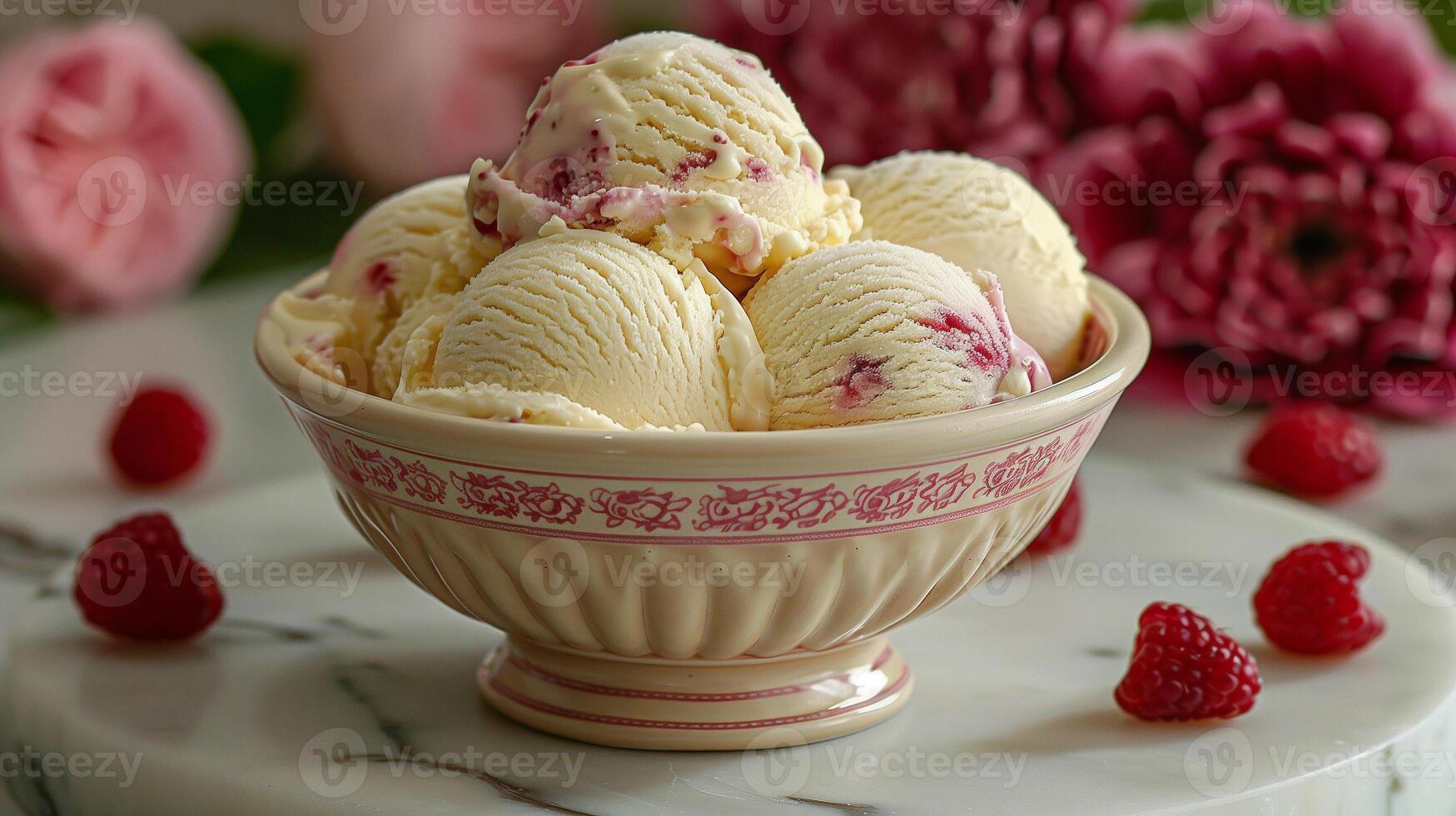 AI generated Ice Cream On Bowl Background photo