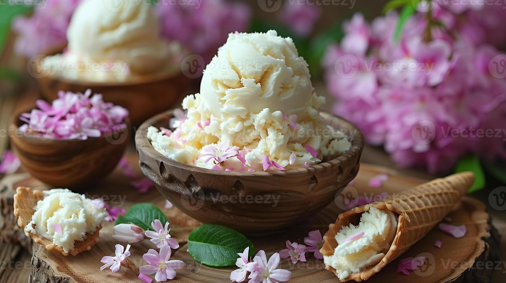 AI generated Ice Cream On Bowl Background photo