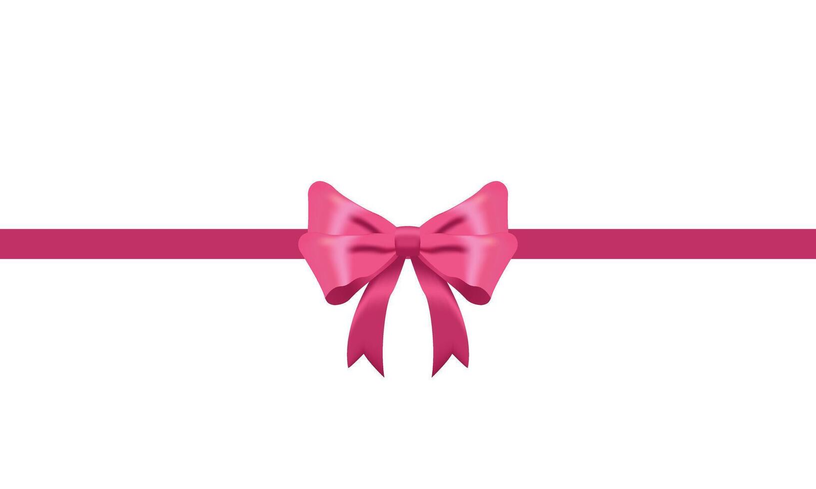 Pink bow and horizontal ribbon realistic shiny satin with shadow for decorate your gift card or website vector EPS10 isolated on white background.