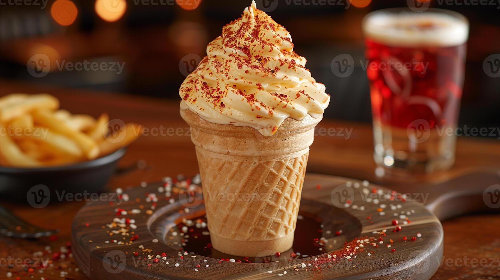 AI generated Ice Cream Cone At Modern Restaurant Background photo