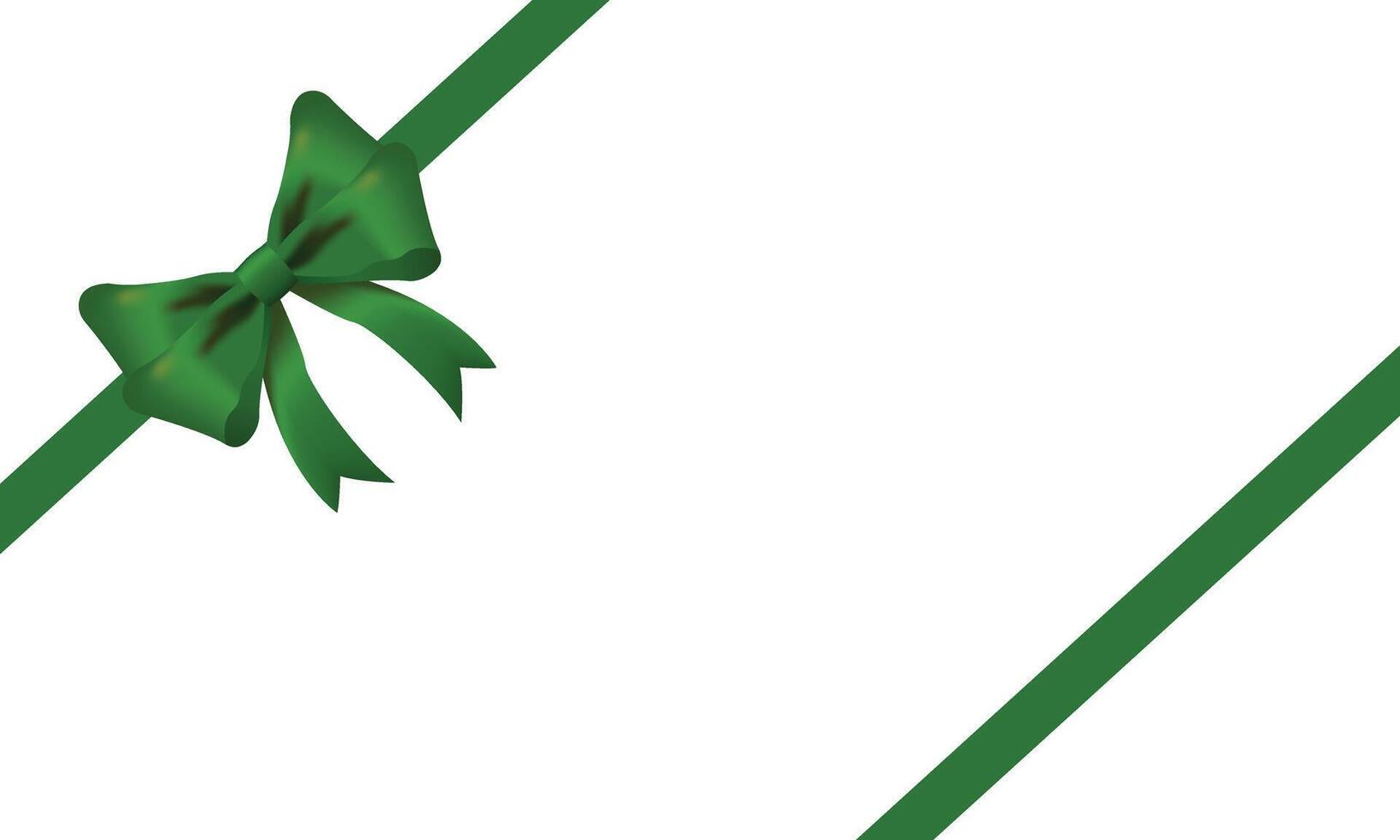 Green ribbon and bow realistic shiny satin with shadow place on left corner of paper for decorate your christmas card , certificate , gift card or website vector EPS10 isolated on white background.