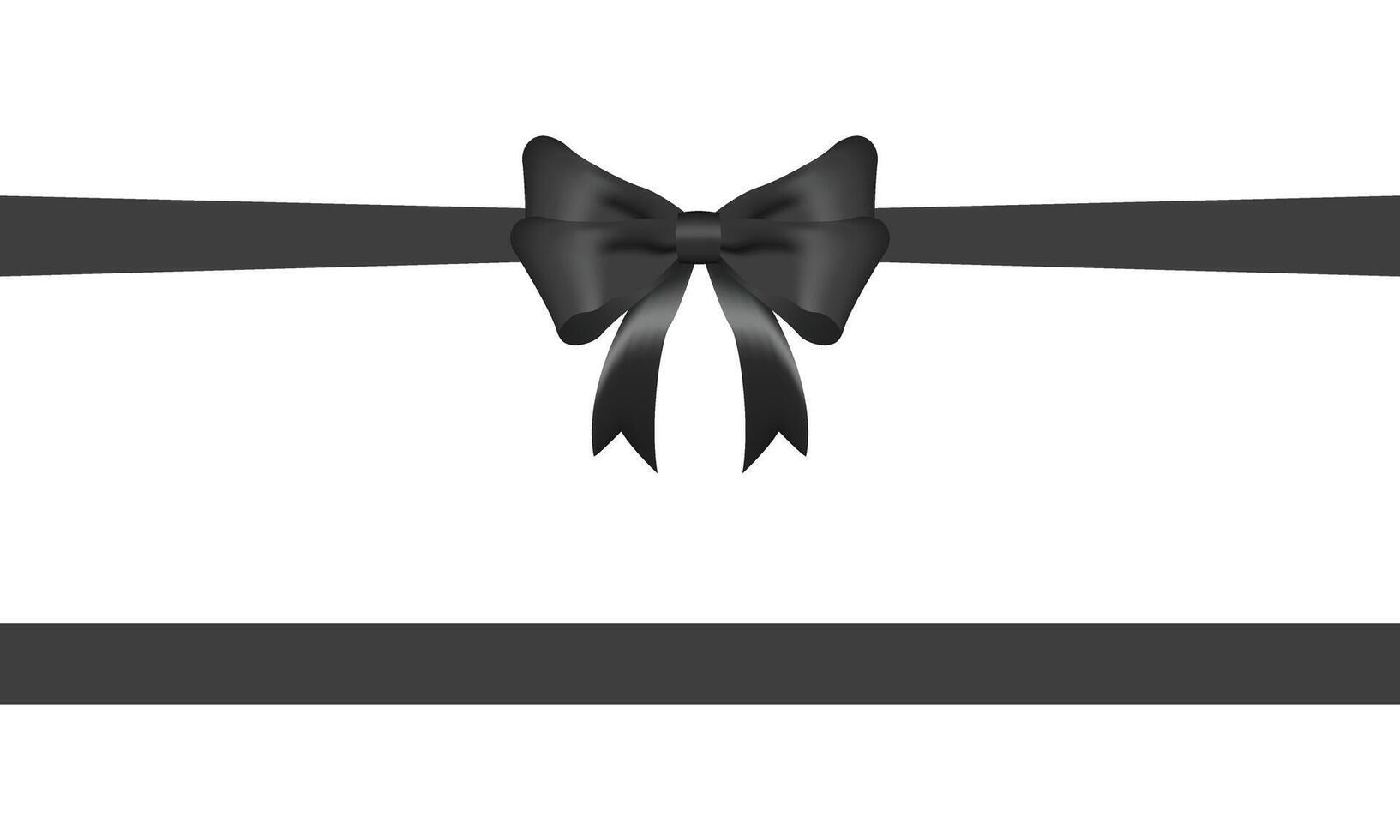 Black Bow and Ribbon Horizontal Realistic shiny satin with shadow horizontal ribbon for decorate your wedding invitation card ,greeting card or gift boxes vector EPS10 isolated on white background