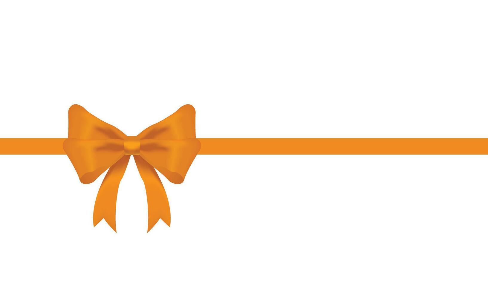 Orange bow and horizontal ribbon realistic shiny satin with shadow for decorate your christmas card or website vector EPS10 isolated on white background.