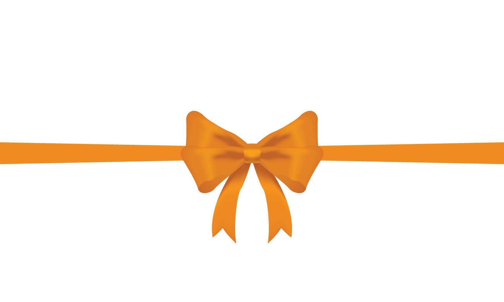 Realistic orange bow and ribbon shiny satin with shadow for decorate your greeting card vector isolated on transparent background.