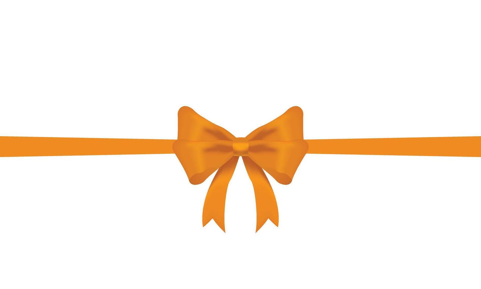 Realistic orange bow and ribbon shiny satin with shadow for decorate your greeting card vector isolated on transparent background.