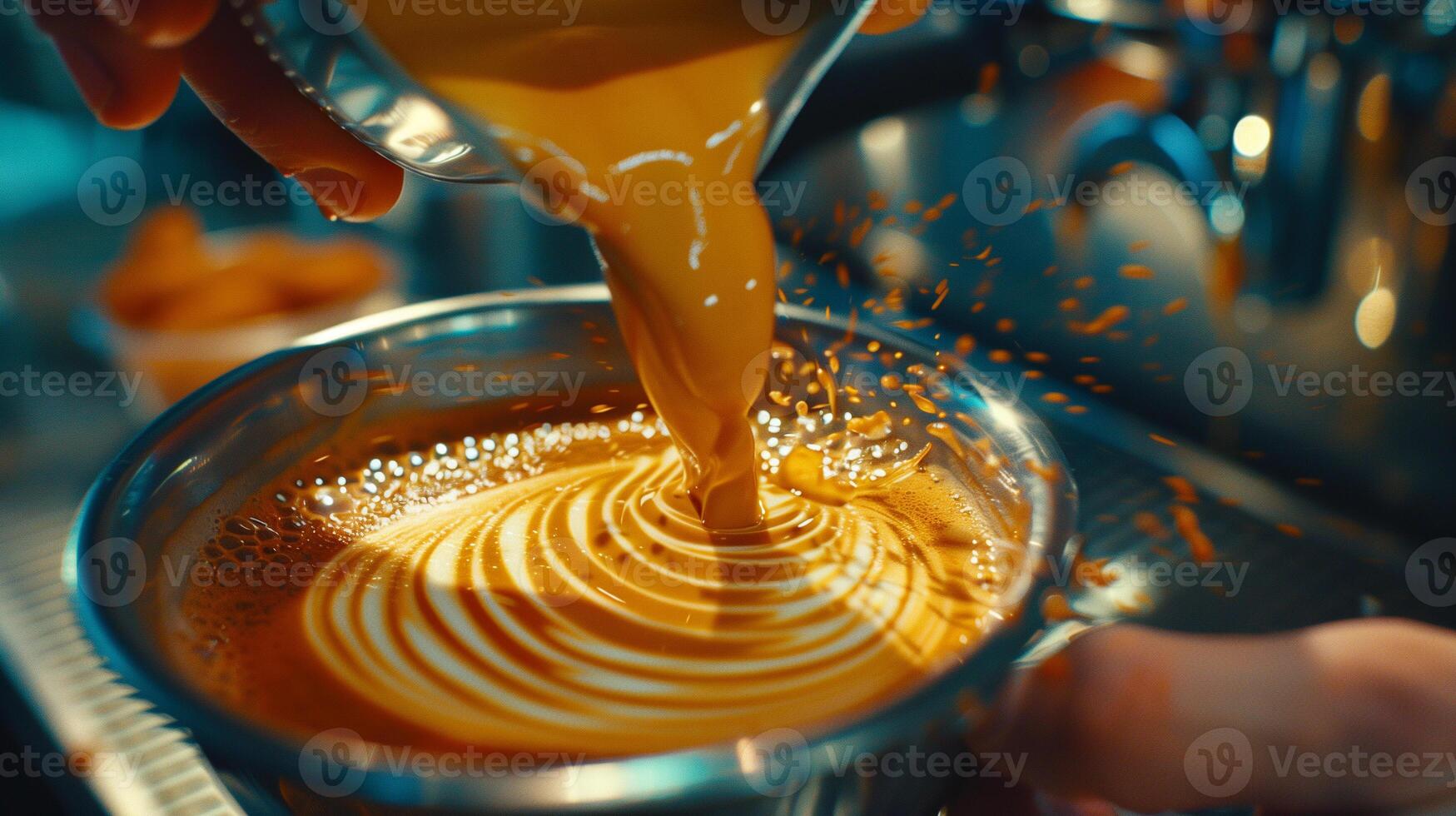 AI generated Barista pouring milk into coffee photo