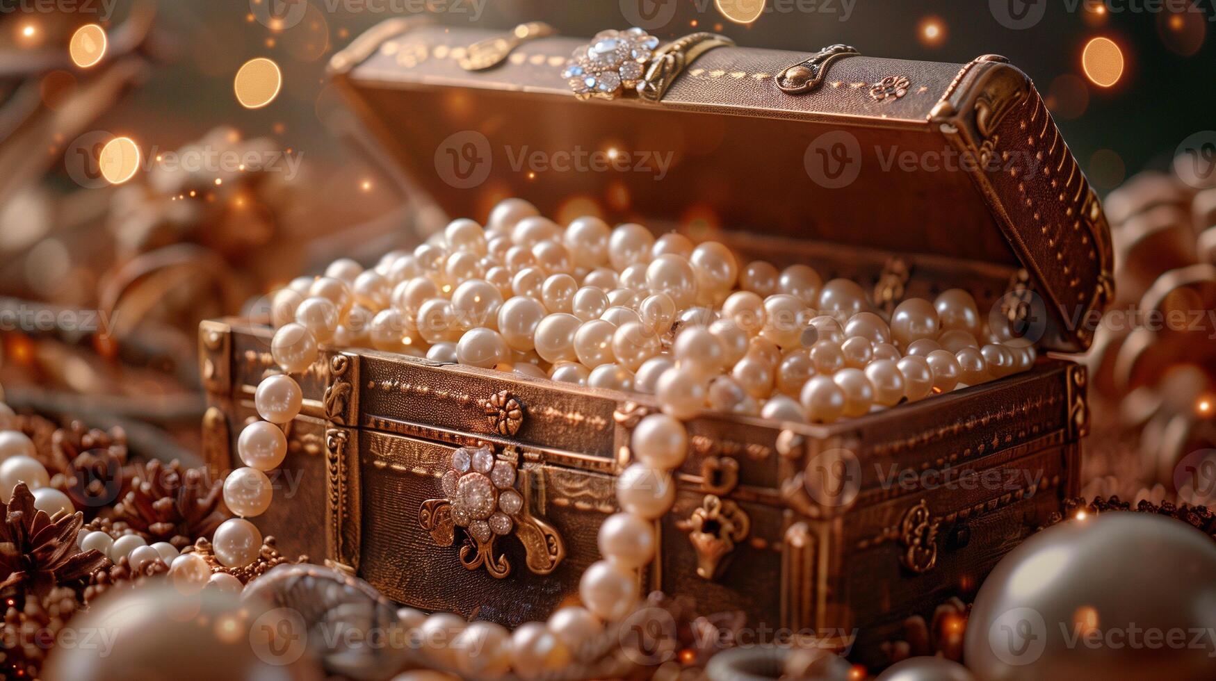 AI generated Pearls In The Treasure Chest Background photo