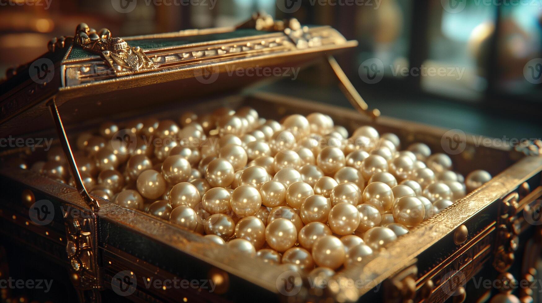 AI generated Pearls In The Treasure Chest Background photo