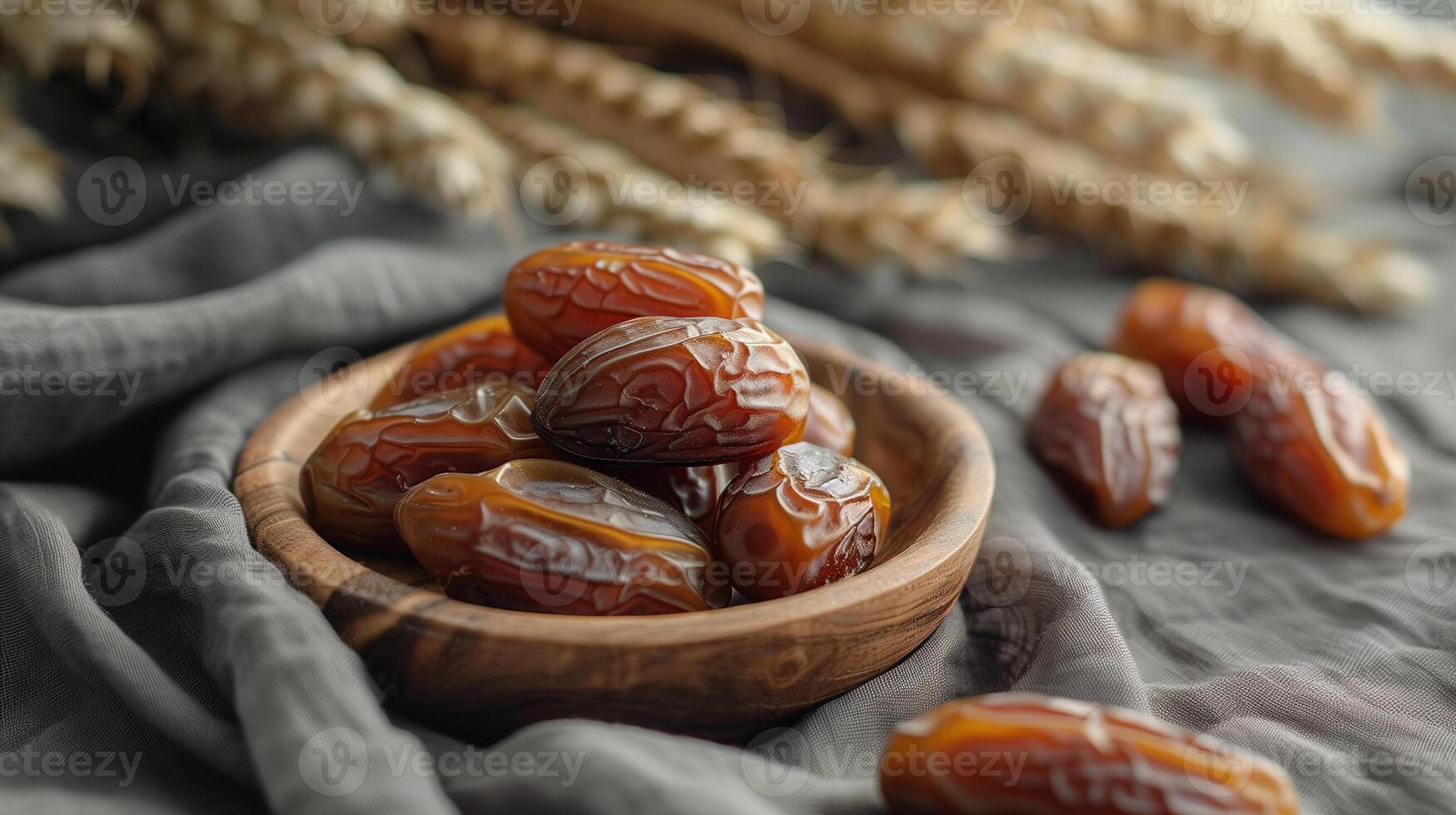 AI generated Photo of dates on a wooden plate