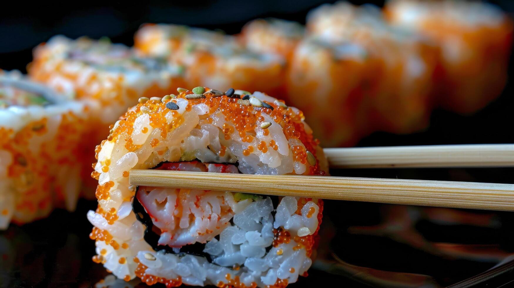 AI generated Close Up of Sushi on Plate With Chopsticks photo