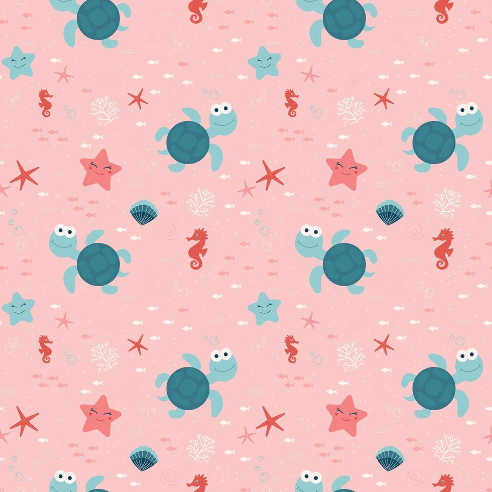 Cute pattern on the theme of the underwater world vector