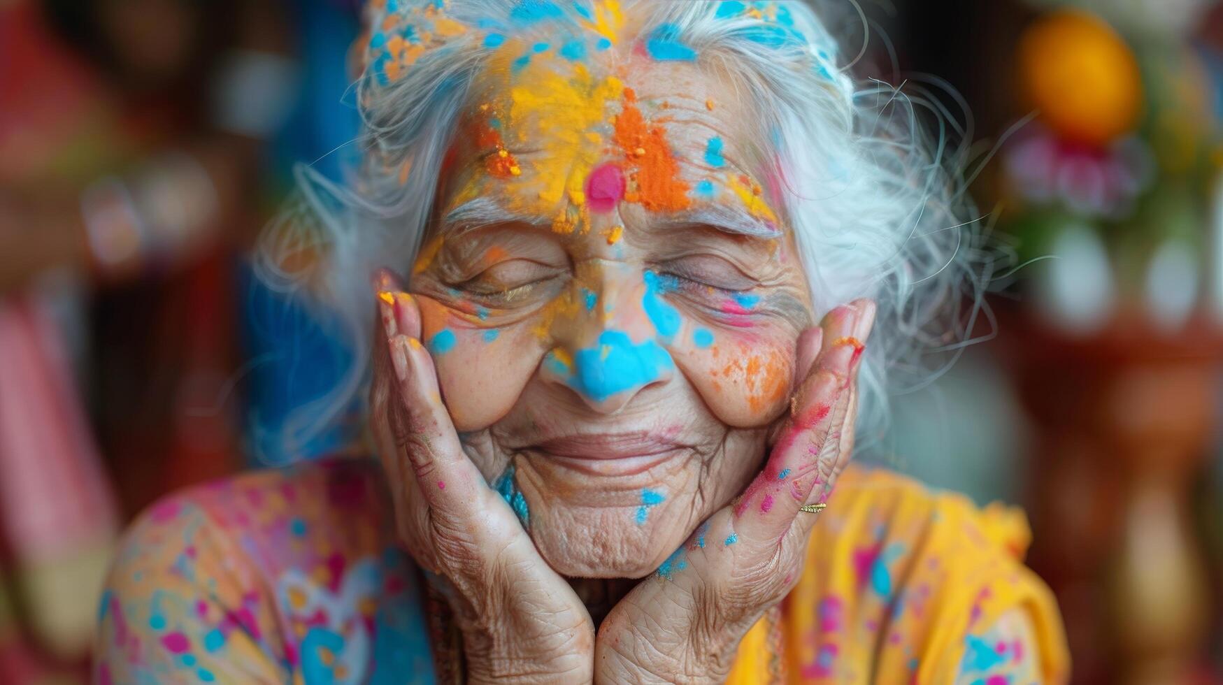 AI generated Elderly Woman With Painted Face and Hands photo