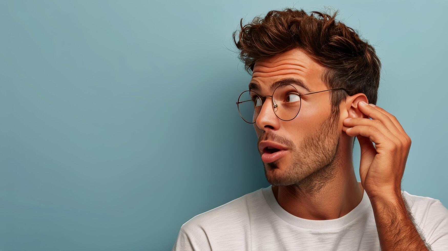 AI generated Man With Glasses Holding Ear photo