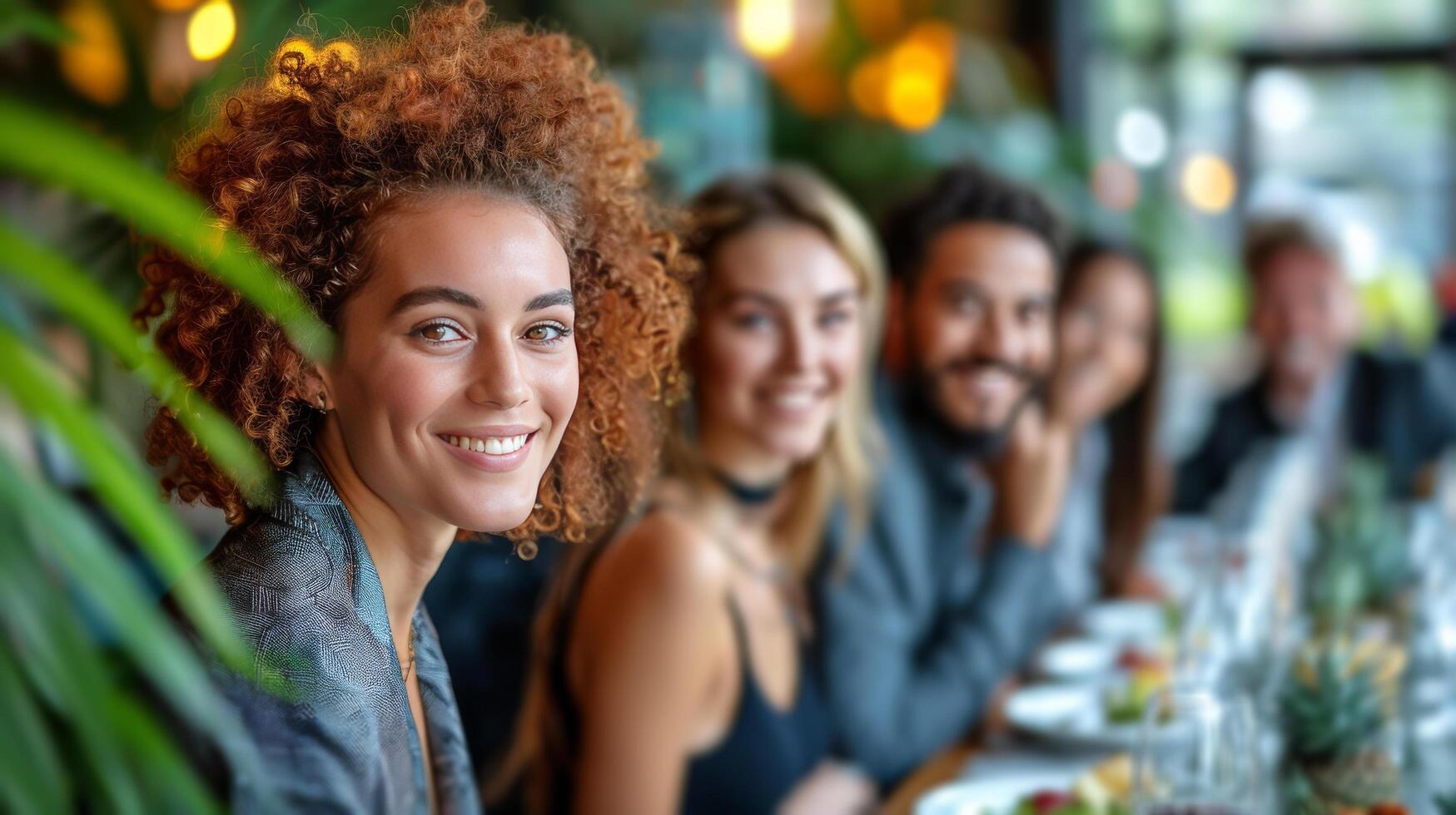 AI generated Group of People Smiling at Table photo