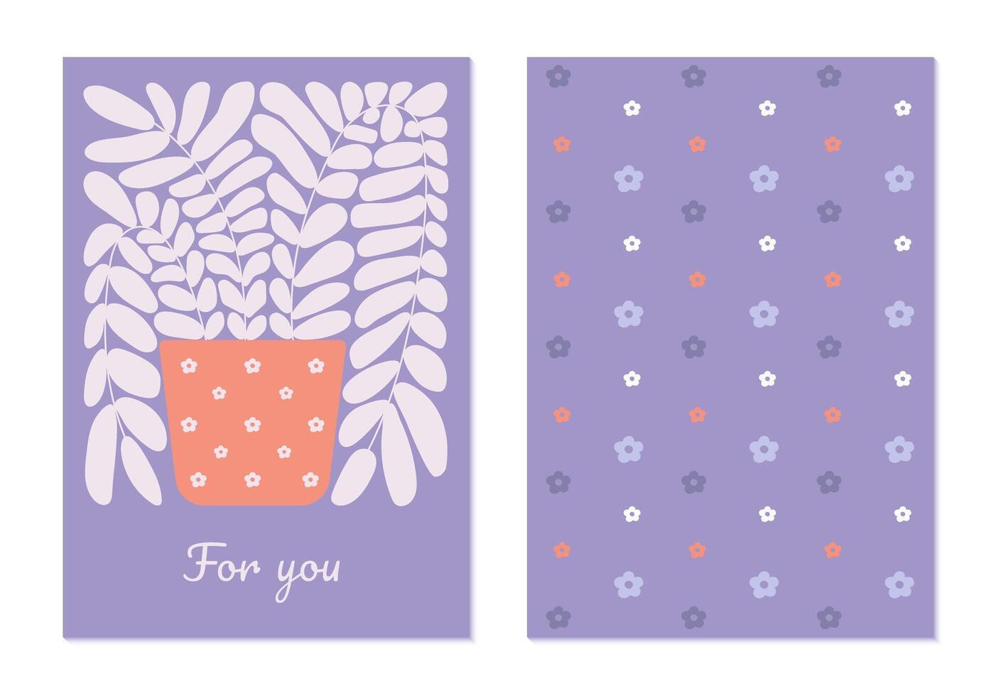 Greeting card template with caption For You with potted indoor plant in flat style. vector