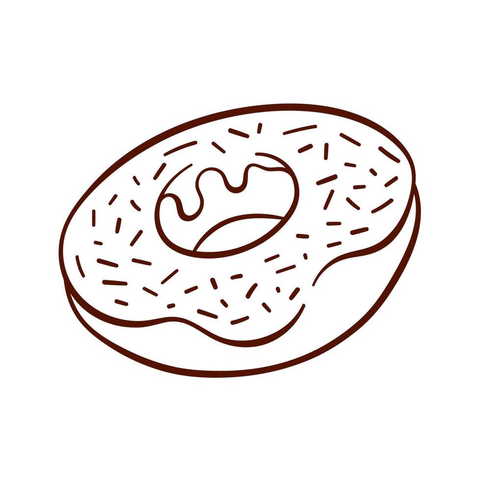 Donut simple logo with glaze and sprinkles in line art style. Simple design for bakery. Vector illustration isolated on a white background.