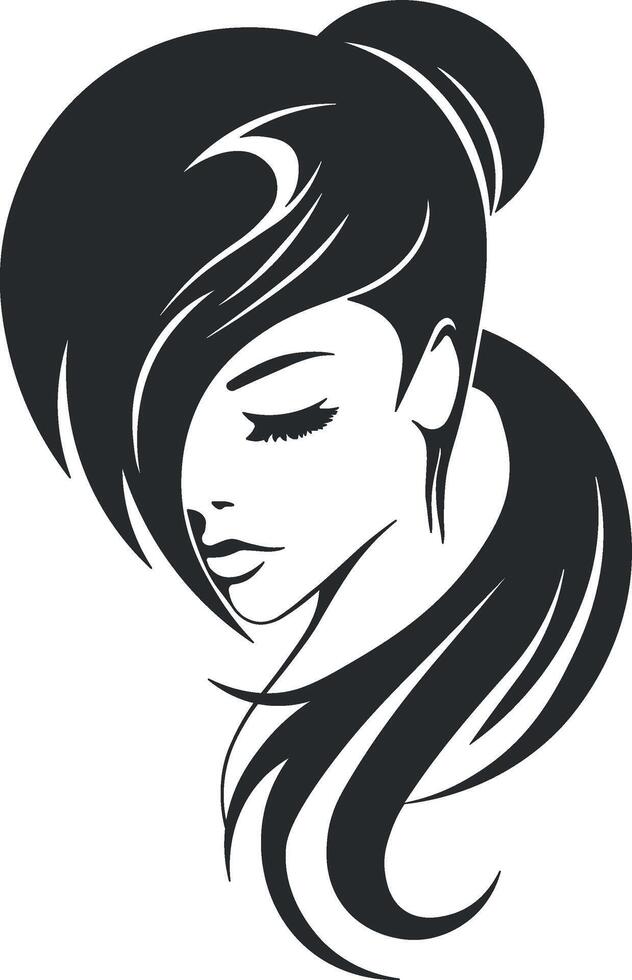 black silhouette of a girl with hair without background vector