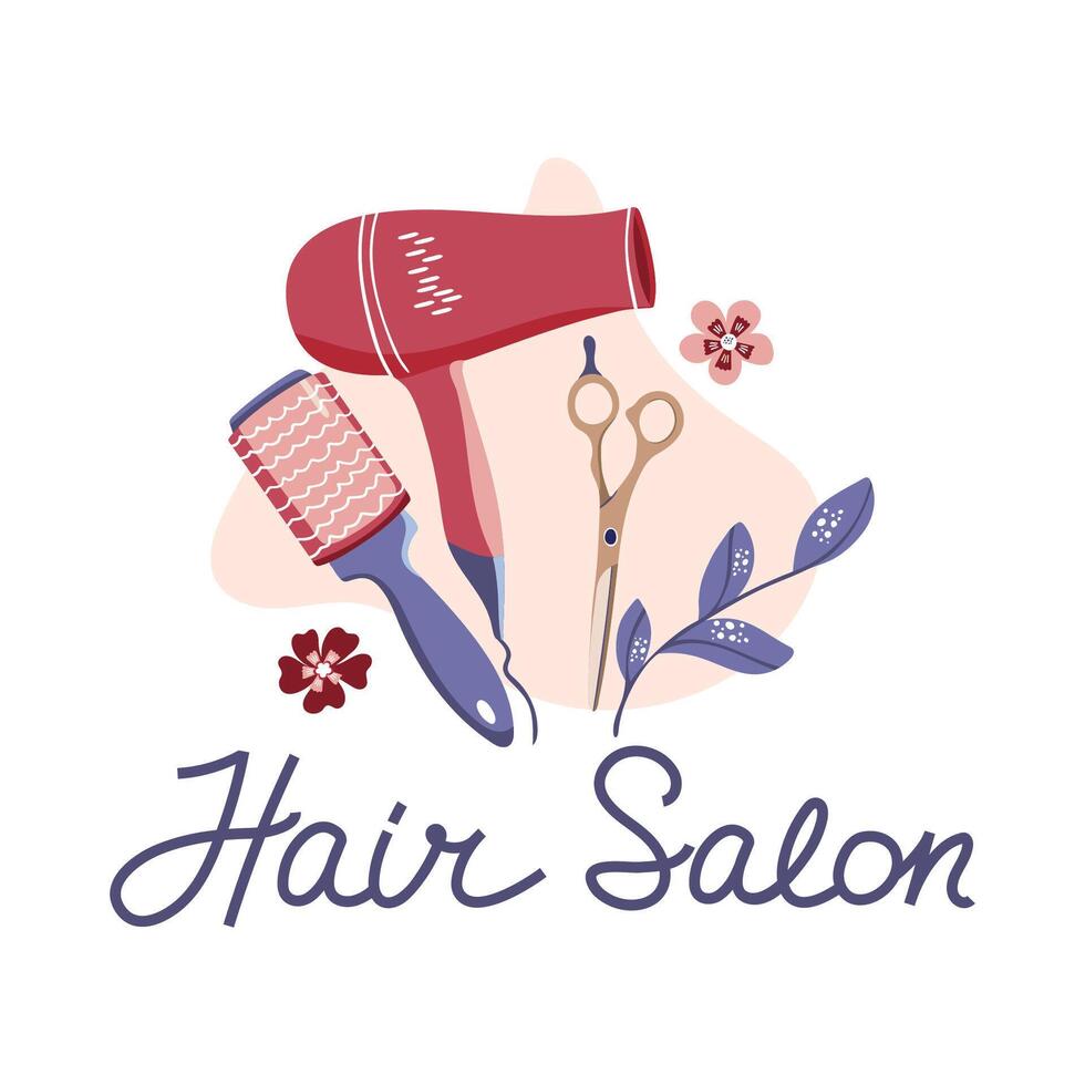 Hair salon vector illustration and  lettering.