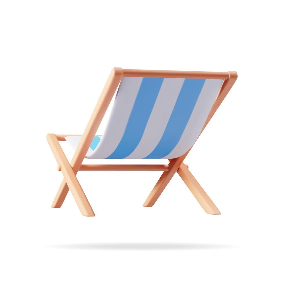 3d de madera coche postal salón aislado. hacer Dom haragán, silla de cubierta, cama solar, playa silla. madera a rayas cubierta para broncearse en vacaciones. vector ilustración