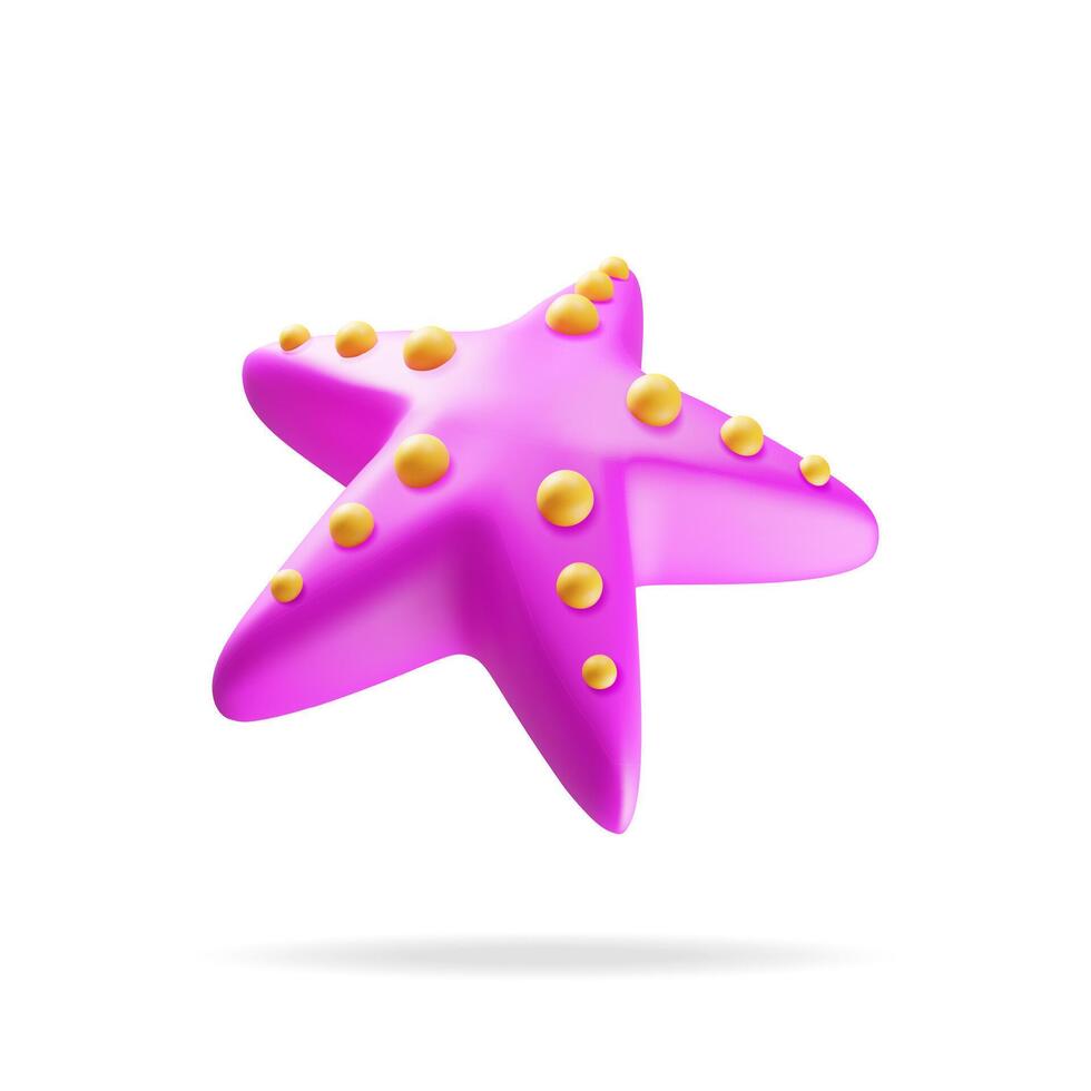 3d Red Starfish Isolated on White. Render Star Fish icon. Tropical Beach Symbol. Sea Star, Marine or Ocean Animal. Concept of Summer Holiday or Vacation. Vector Illustration