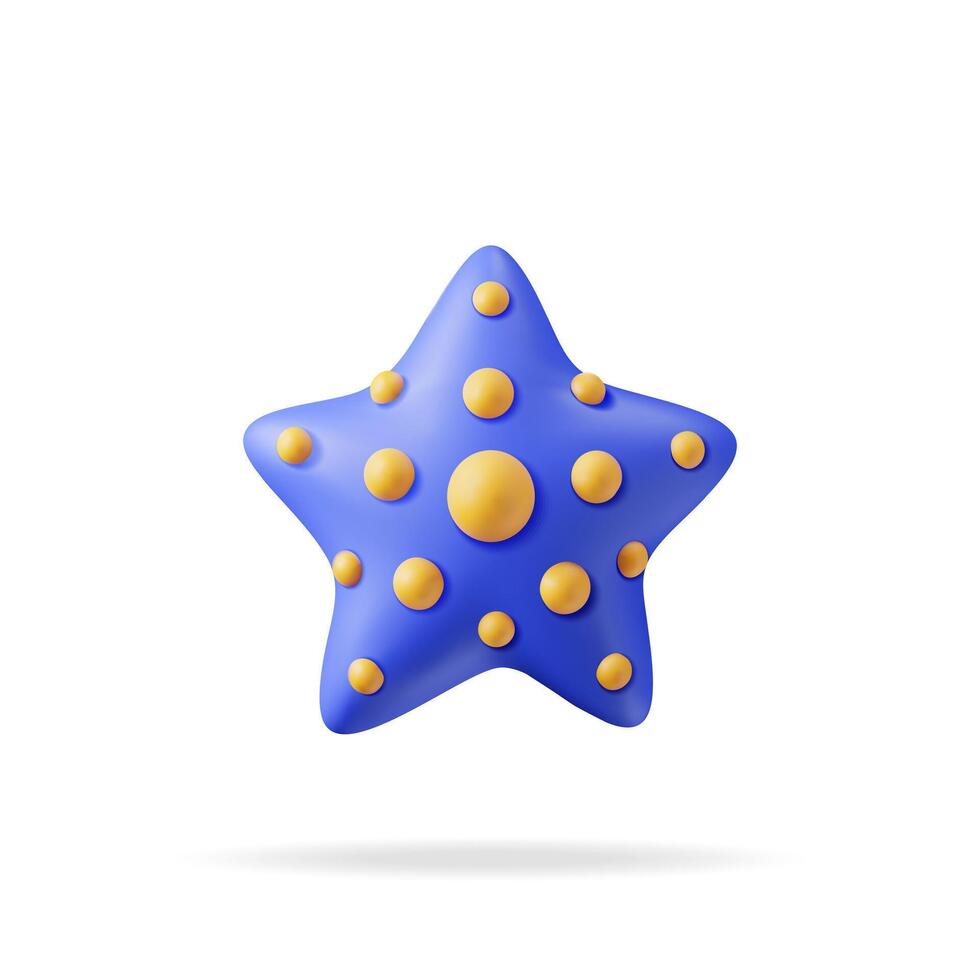 3d Blue Starfish Isolated on White. Render Star Fish icon. Tropical Beach Symbol. Sea Star, Marine or Ocean Animal. Concept of Summer Holiday or Vacation. Vector Illustration