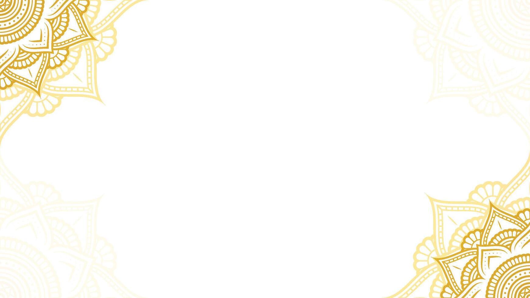 Radiant White Harmony Blank Horizontal Vector Background with Embellished Gold Lotus Mandalas Contour Motif