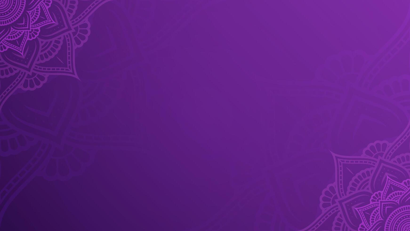 Exquisite Lotus Mandala Ornament Design on Dark Royal Purple Blank Horizontal Vector Background