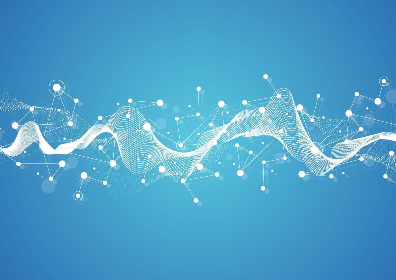 Abstract science template. Technology lines and dots connection background. Wallpaper or banner with a DNA molecules. Vector illustration