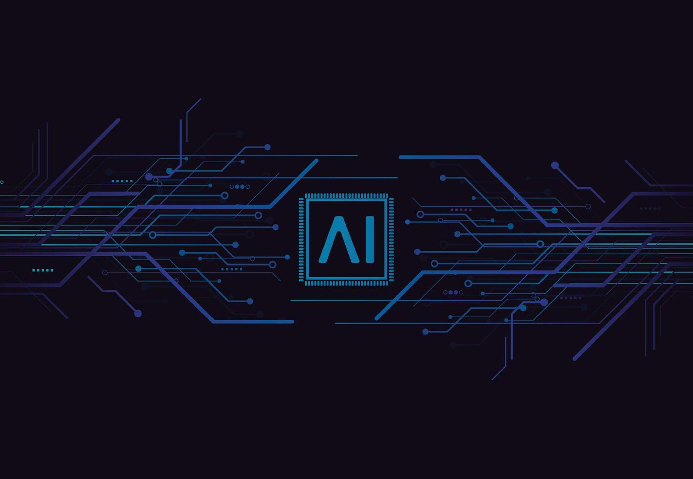 Artificial intelligence chipset on circuit board in futuristic concept technology artwork for web, banner, card, cover. Vector illustration
