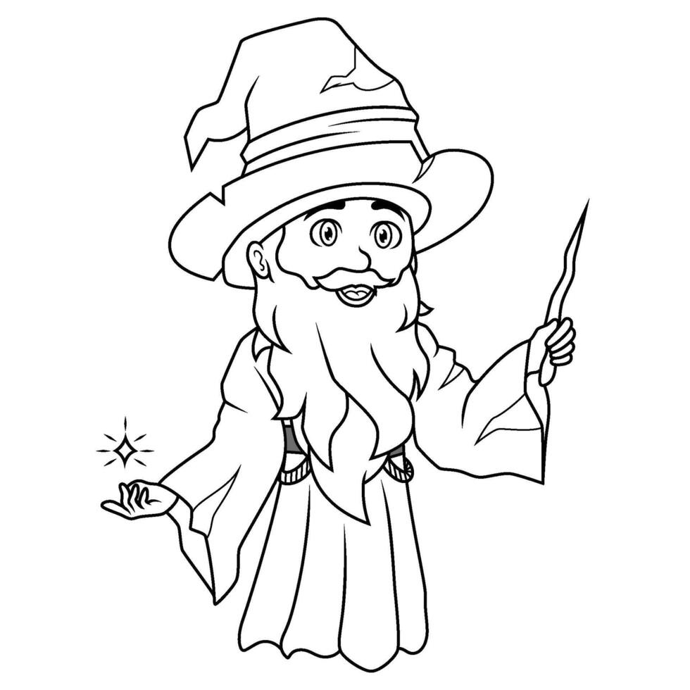 Wizard chibi mascot line art vector