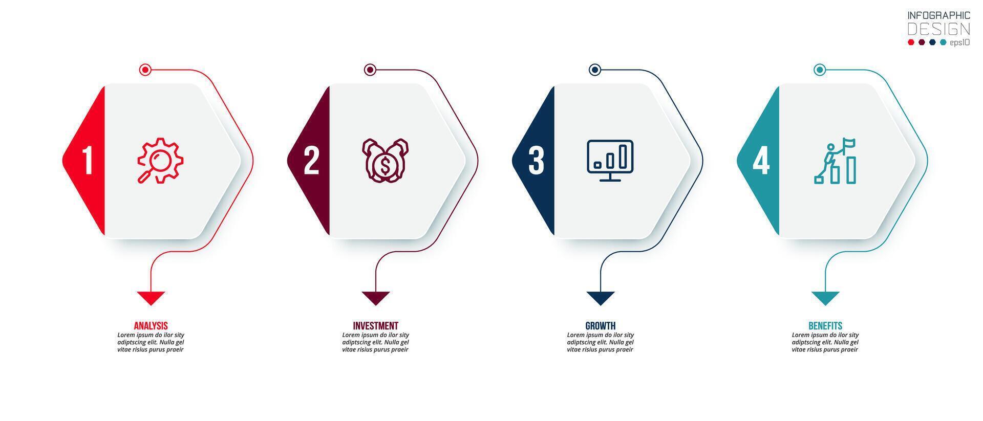 concepto de negocio de plantilla infográfica con paso. vector