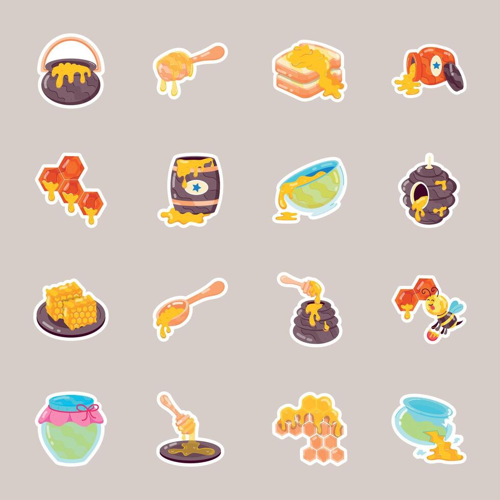 Set of Flat Style Honey Stickers vector