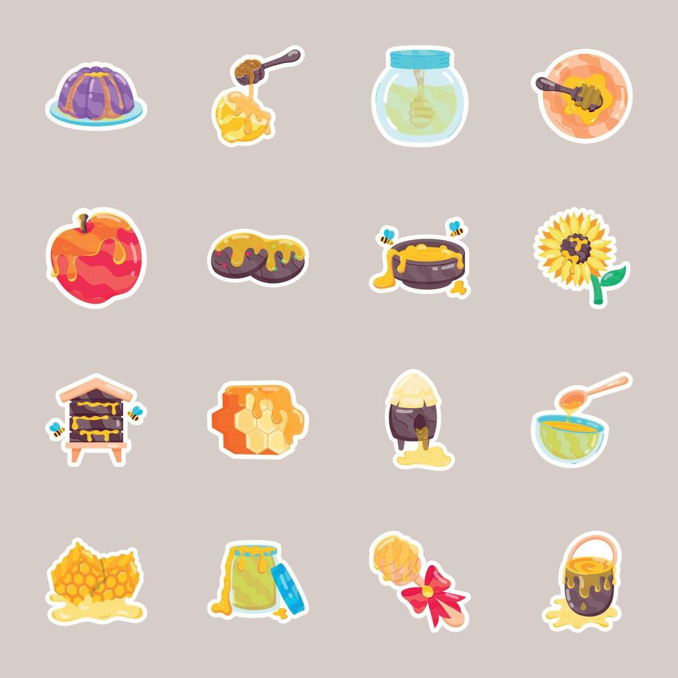 Collection of Honey Foods Flat Stickers vector