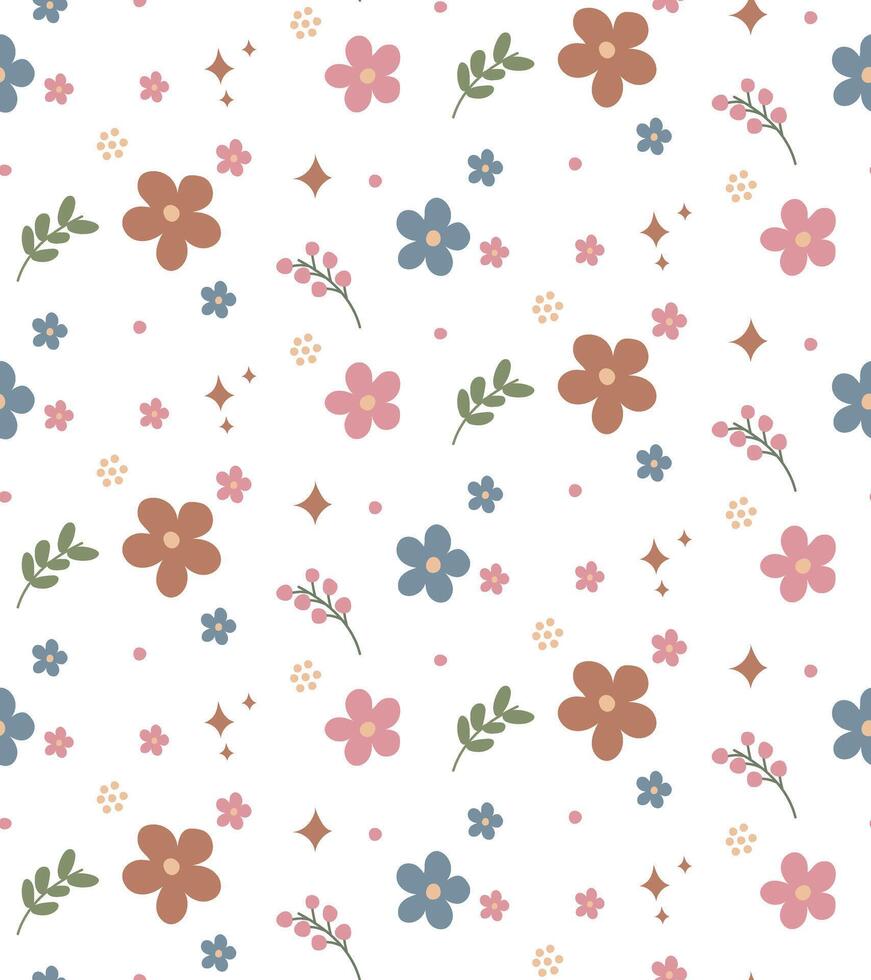 Seamless pattern with hand drawn colorful flowers vector