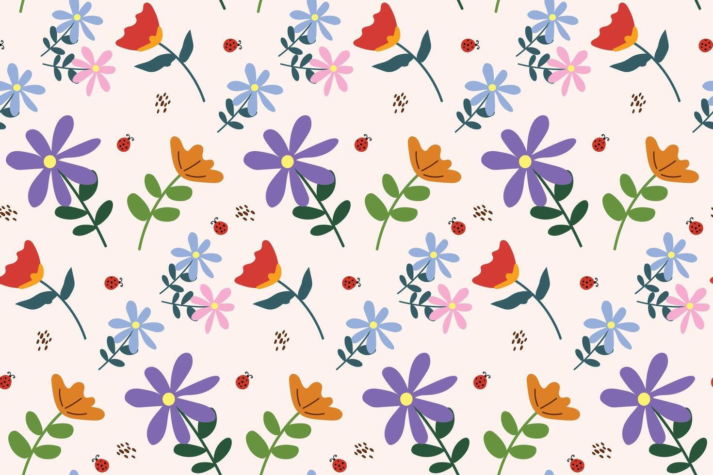 Hand drawn colorful flowers pattern seamless spring vector