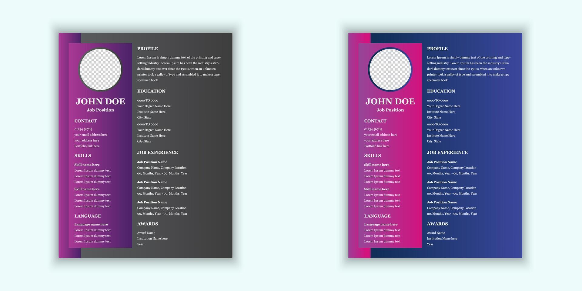 Modern creative colorful resume  cv vector illustration