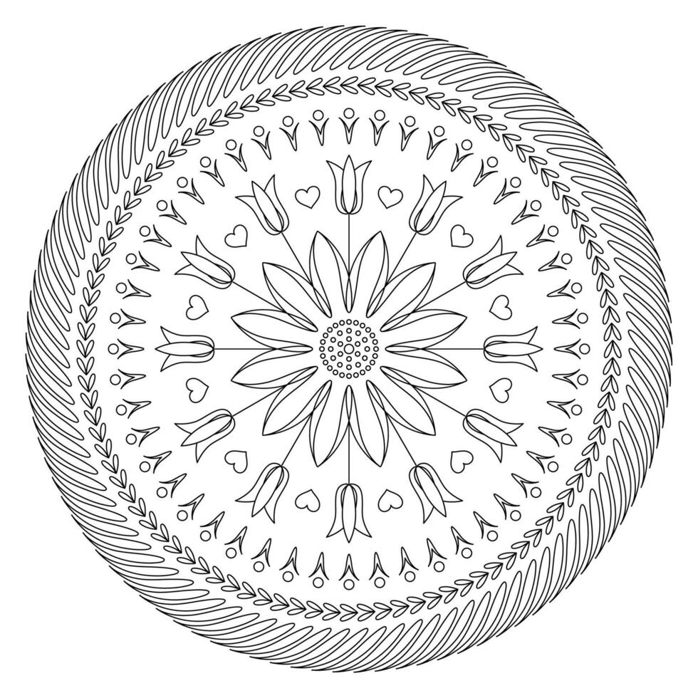 Round Vector Floral Symmetrical Pattern