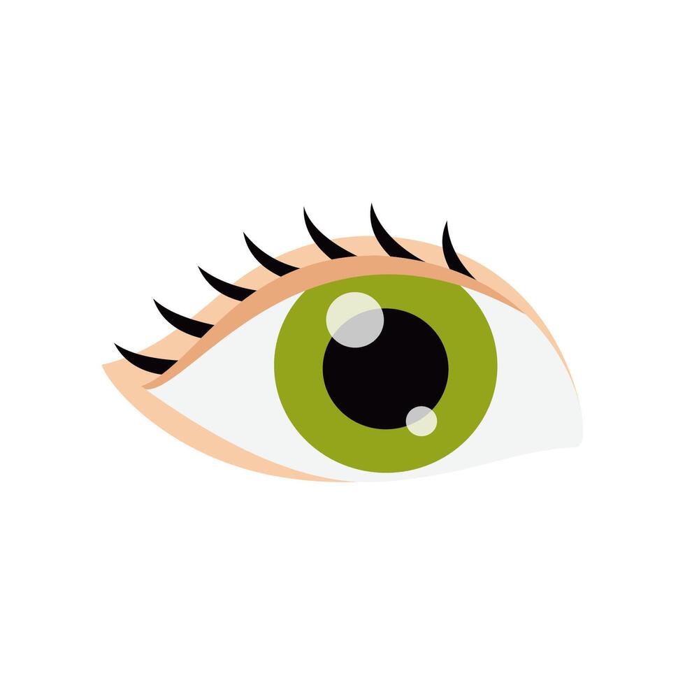 Vector illustration of cartoon green eye isolated on white background.