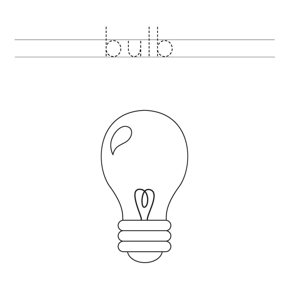 Trace the letters and color cartoon bulb. Handwriting practice for kids. vector