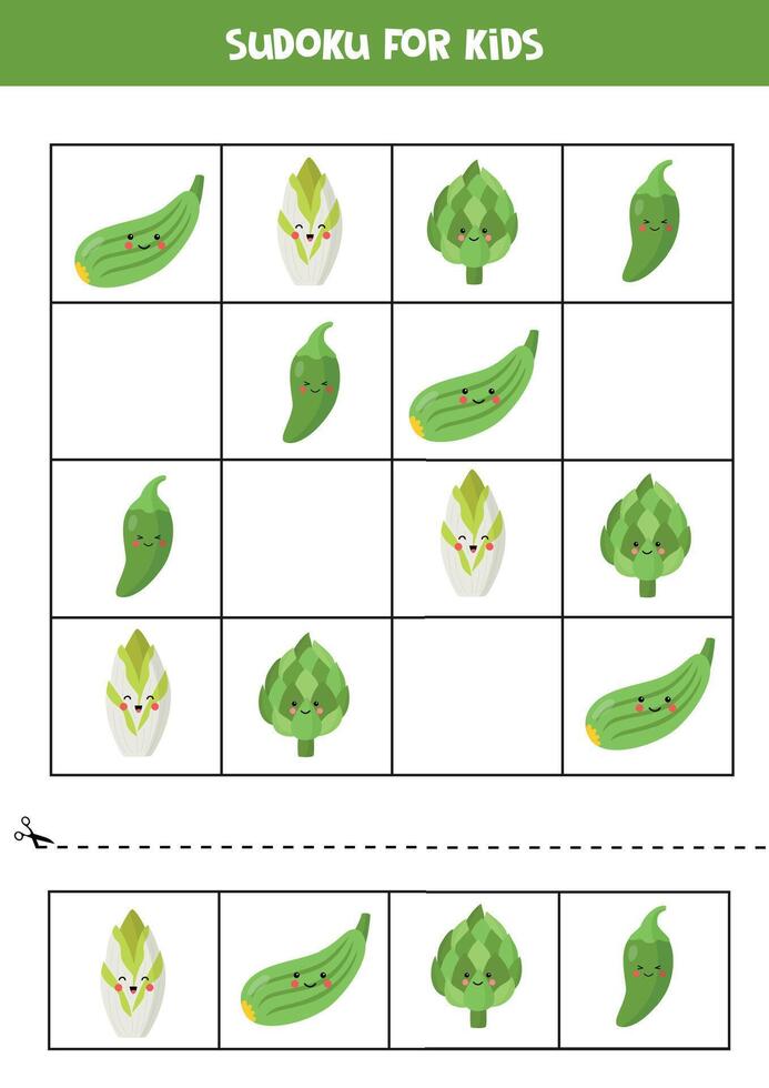 educativo sudoku juego con linda dibujos animados vegetales. vector
