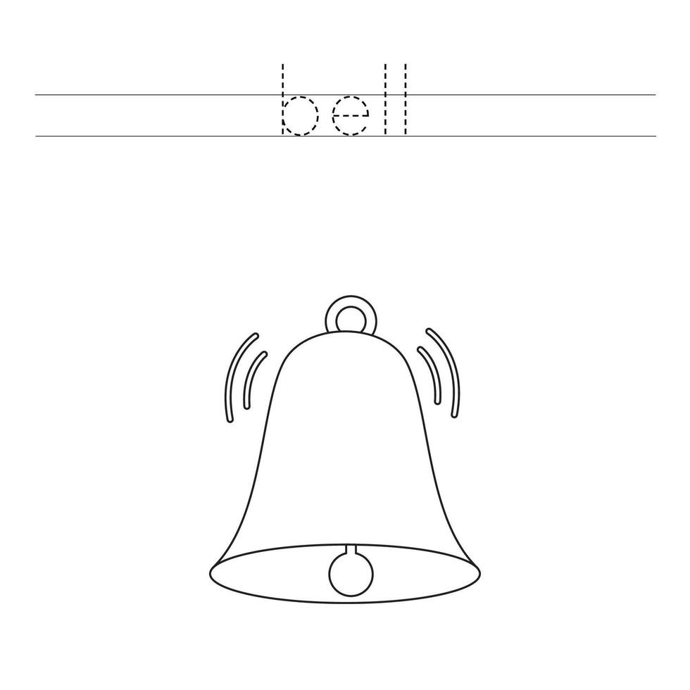 Trace the letters and color cartoon bell. Handwriting practice for kids. vector