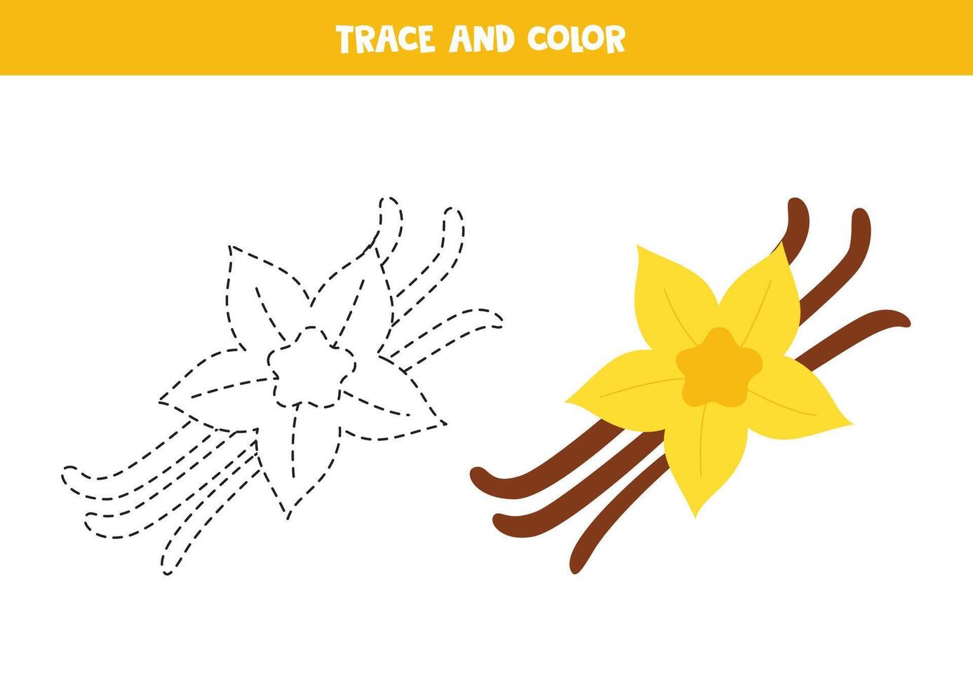 Trace and color cartoon vanilla. Printable worksheet for children. vector