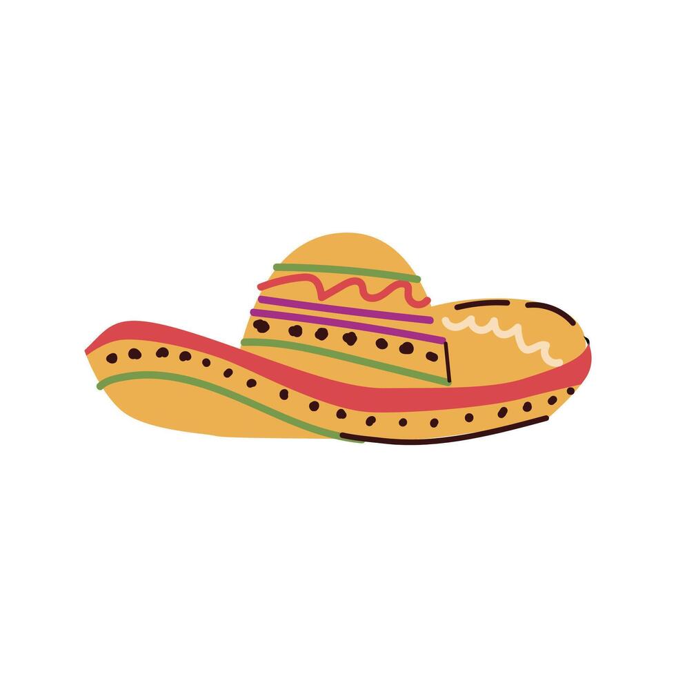 Sombrero hat illustration. Traditional Mexican costume element isolated vector