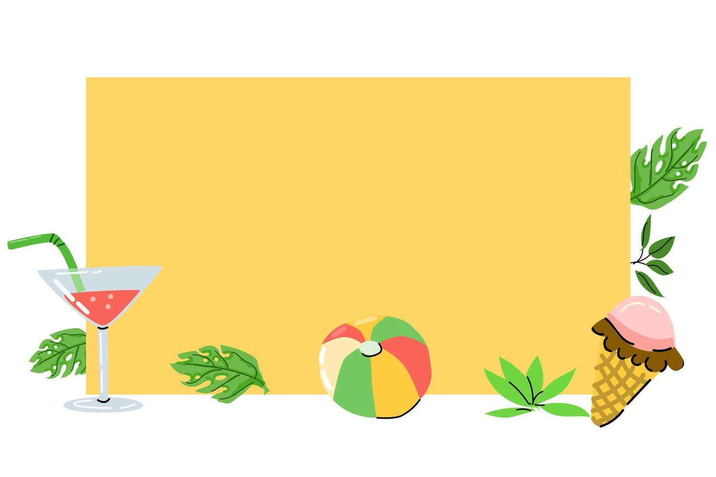 Summer hand drawn background with beach elements vector